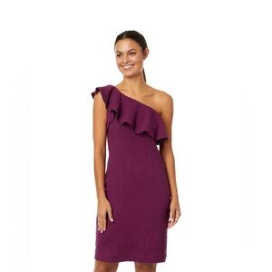 Lilly Pulitzer Bordeaux One Shoulder Dress Amarena Cherry Knit Pucker Size 10